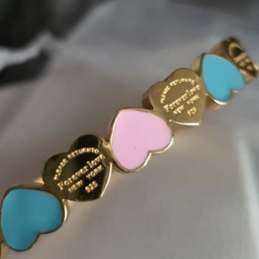 Steel Forever Luv Tiffy Gold Accent Ring with Pink and Turquiose Costume